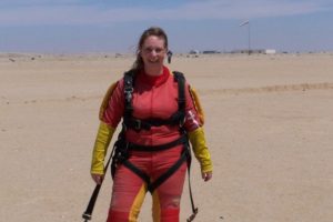 After skydiving in Swakopmund, Namibia