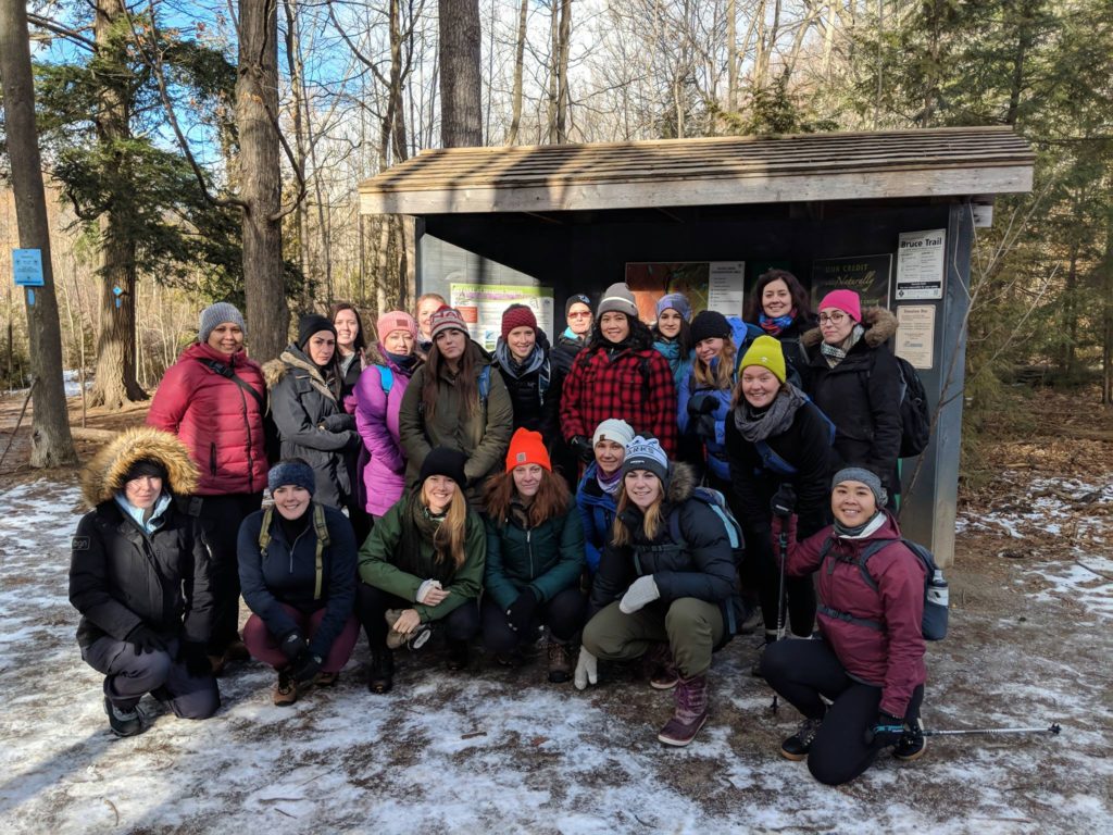 The group of Women Who Explore before the hike at Silvercreek Conservation Area