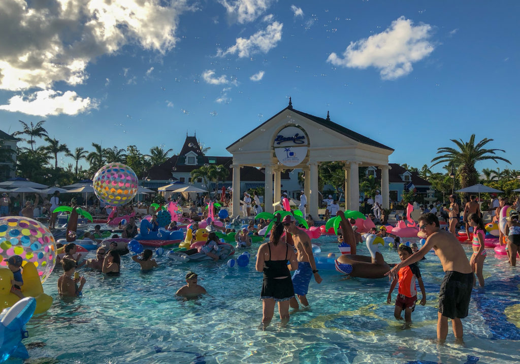 Epic pool party! Floatilia party in #FrenchVillage pool at Beaches Turks and Caicos Resort #beachesmoms #beachesturksandcaicos