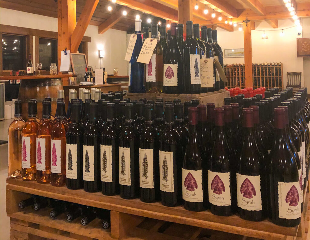Selection of wine for sale in Arrowhead Springs winery