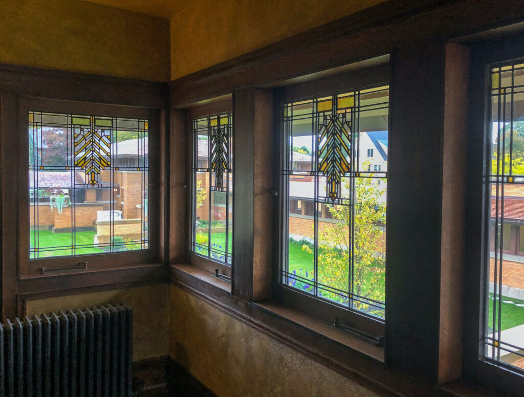 Window view from Inside the The Martin House - Frank Lloyd Wright (1867-1959) designed a unique residential estate for wealthy Buffalo businessman Darwin D. Martin and his family between 1903-1905, Buffalo, NY. Things to do on the Niagara Wine Trail