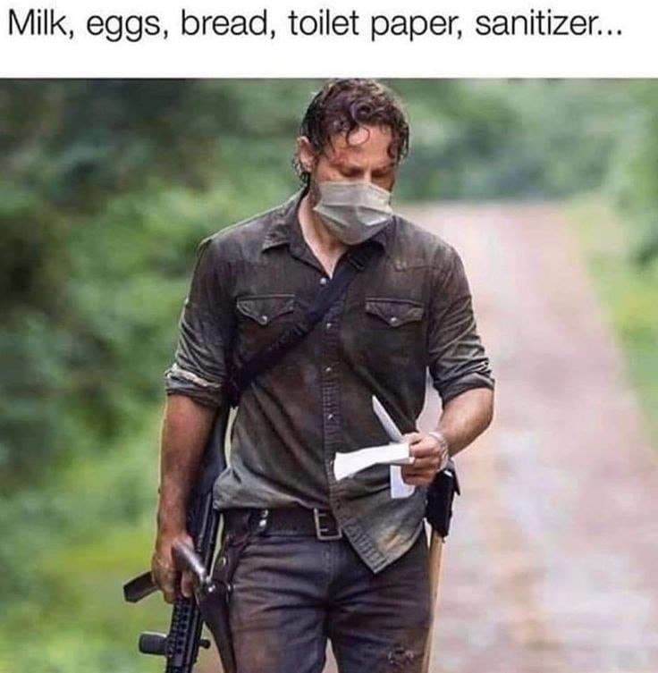 meme of Rick Grimes from the Walking Dead with his grocery list