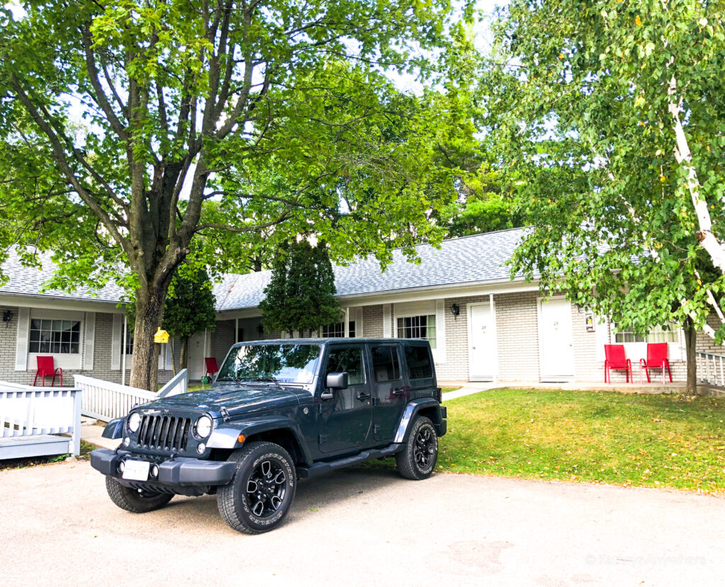 My jeep at the Colonial Inn and Spa where we stayed in Gananoque