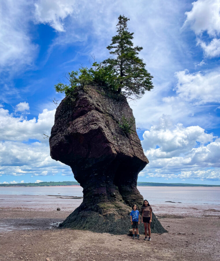 Caves and coastal features at low tide on the Bay of Fundy, near