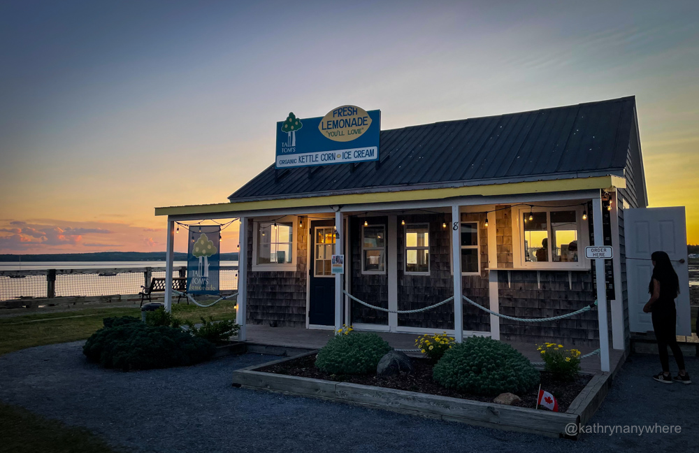 Sunset in Saint Andrews, ice cream shop in foreground