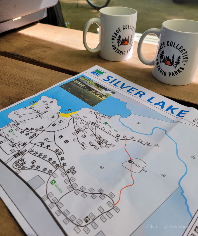 Map of Silver Lake Provincial Park and Ontario Parks coffee mugs